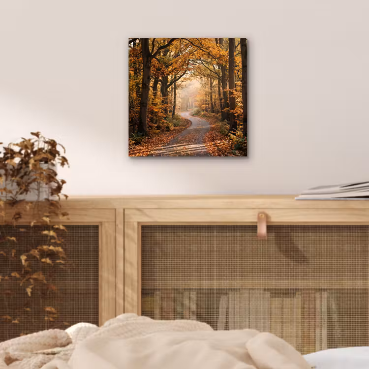 Bospad - Herfstbos - Bladeren - Oranje - Nostalgisch aluminium wit klein -sfeer3
