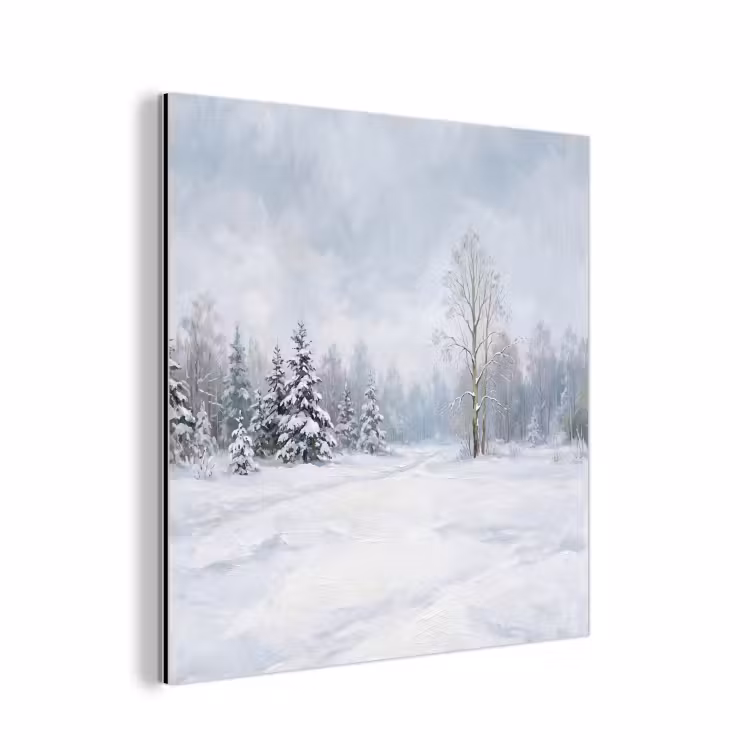 Bospad - Dennen - Sneeuw - Winter - Rustgevend aluminium wit klein -3d