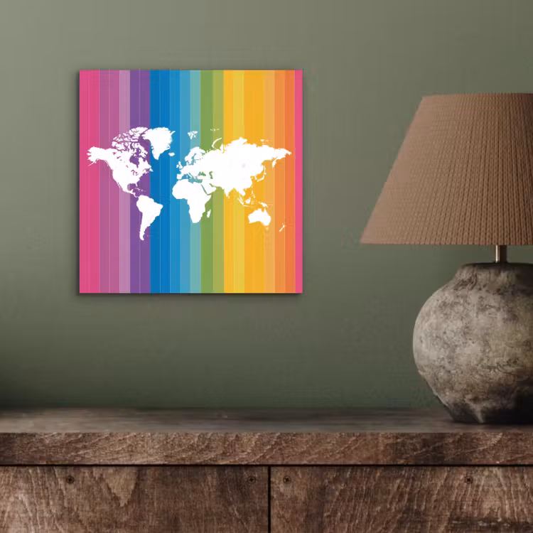 Wit - Wereldkaart - Regenboog - Banen aluminium wit klein -sfeer2