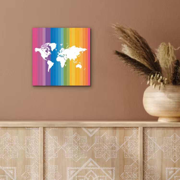 Wit - Wereldkaart - Regenboog - Banen aluminium wit klein -sfeer4