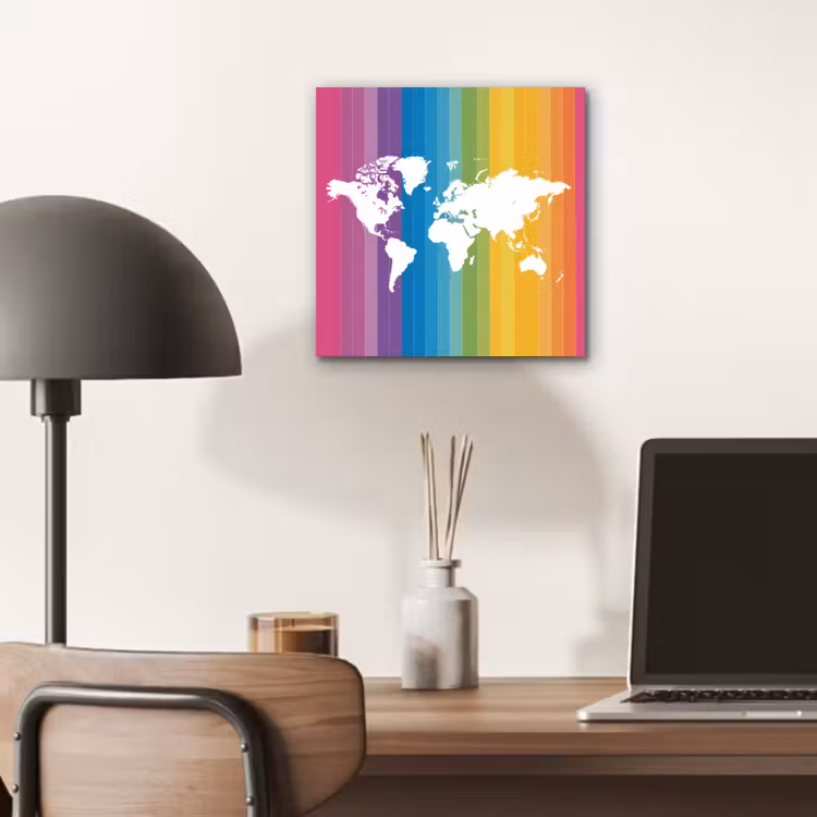 Wit - Wereldkaart - Regenboog - Banen aluminium wit klein -sfeer5