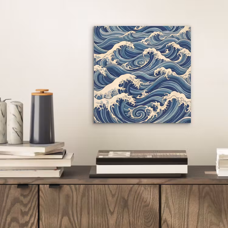 Golven - Zee - Natuur - Abstract - Blauw aluminium wit klein -sfeer1