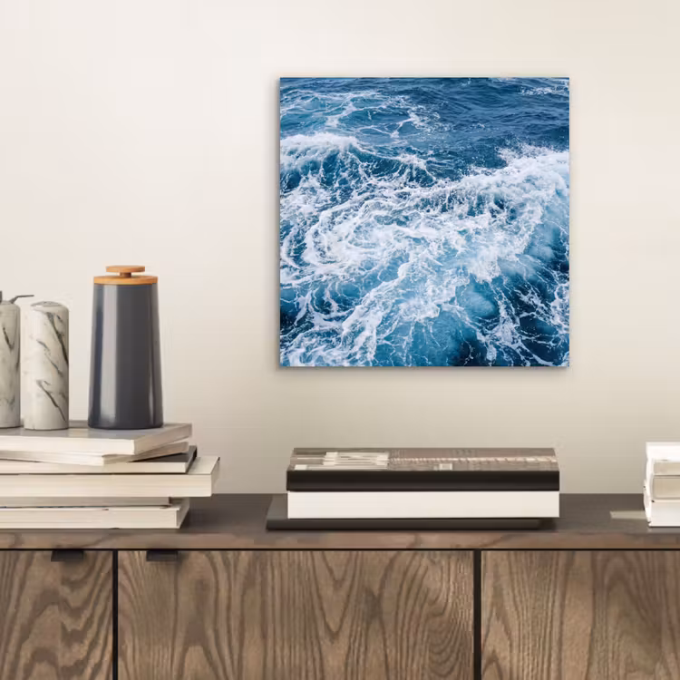 Golven - Oceaan - Blauw aluminium wit klein -sfeer1