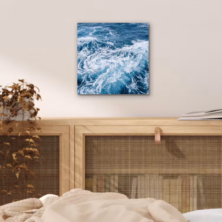 Golven - Oceaan - Blauw aluminium wit klein -sfeer3