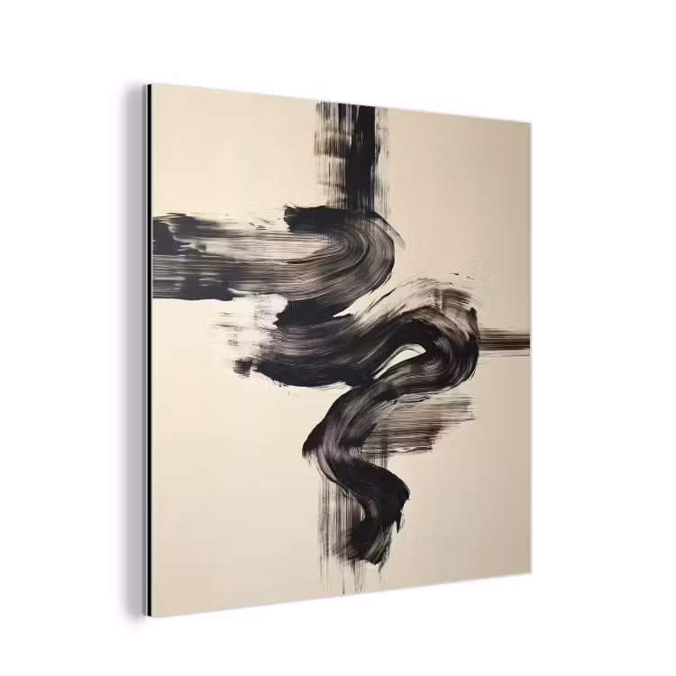 Golven - Penseelstreken - Beige - Minimalistisch aluminium wit klein -3d