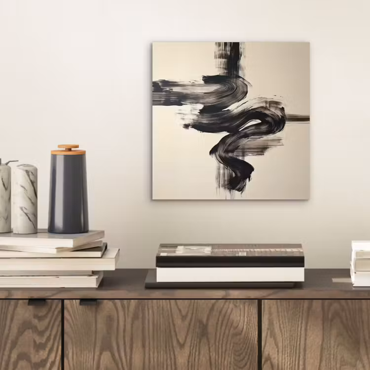 Golven - Penseelstreken - Beige - Minimalistisch aluminium wit klein -sfeer1