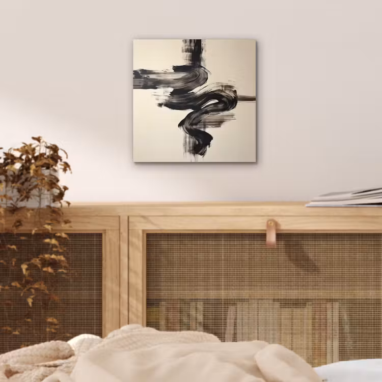 Golven - Penseelstreken - Beige - Minimalistisch aluminium wit klein -sfeer3