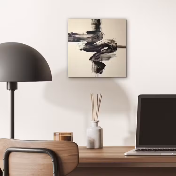 Golven - Penseelstreken - Beige - Minimalistisch aluminium wit klein -sfeer5