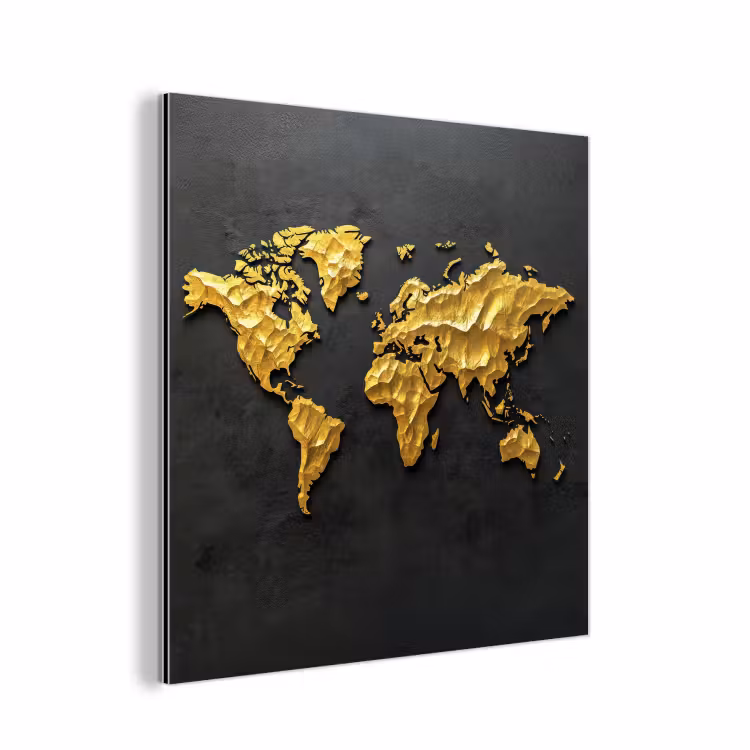 Wereldkaart - 3D Reliëf - Matzwart aluminium wit klein -3d