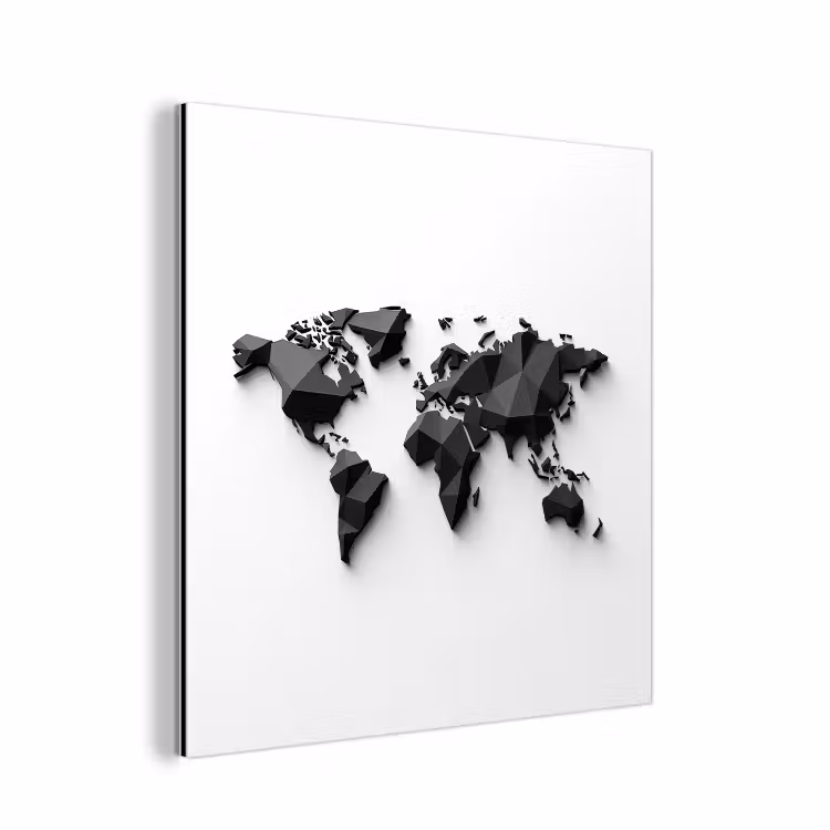 Wereldkaart - 3D - Zwart aluminium wit klein -3d