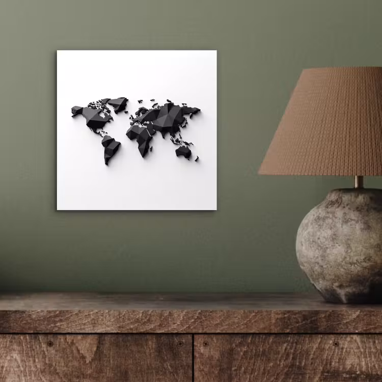 Wereldkaart - 3D - Zwart aluminium wit klein -sfeer2