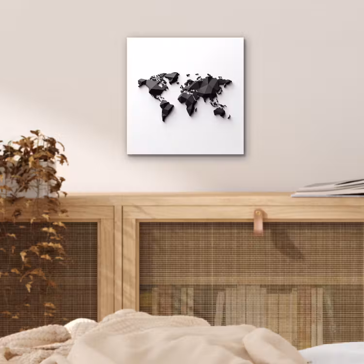 Wereldkaart - 3D - Zwart aluminium wit klein -sfeer3