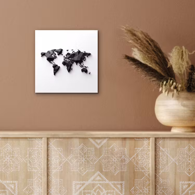 Wereldkaart - 3D - Zwart aluminium wit klein -sfeer4