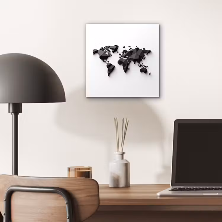 Wereldkaart - 3D - Zwart aluminium wit klein -sfeer5