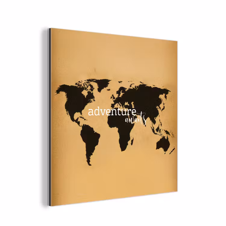 Wereldkaart - Adventure - Beige aluminium wit klein -3d