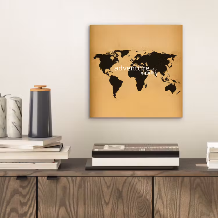 Wereldkaart - Adventure - Beige aluminium wit klein -sfeer1