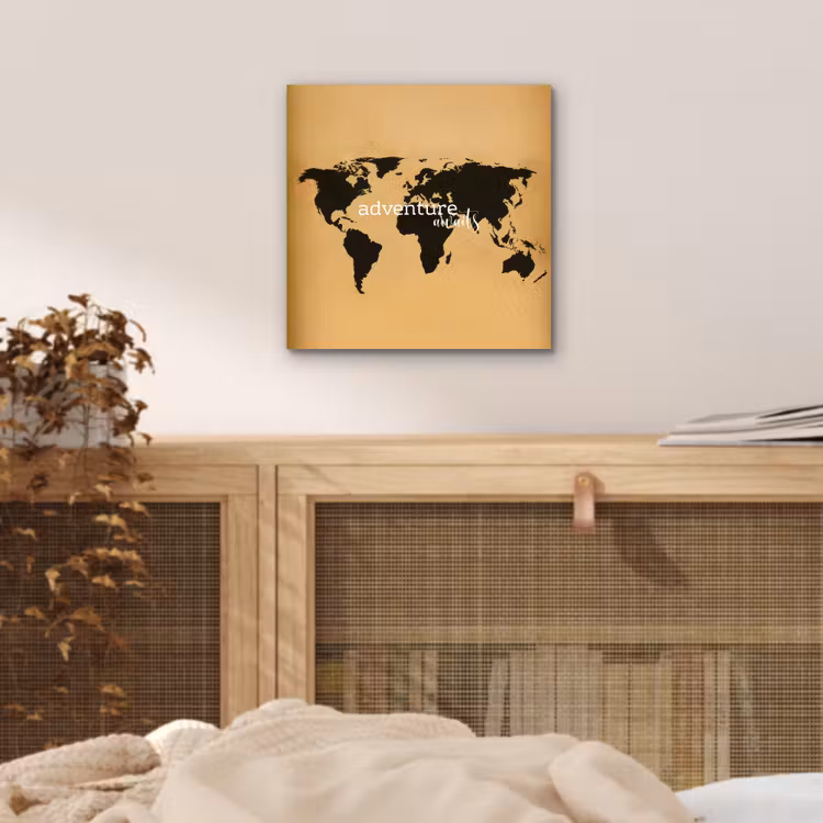 Wereldkaart - Adventure - Beige aluminium wit klein -sfeer3