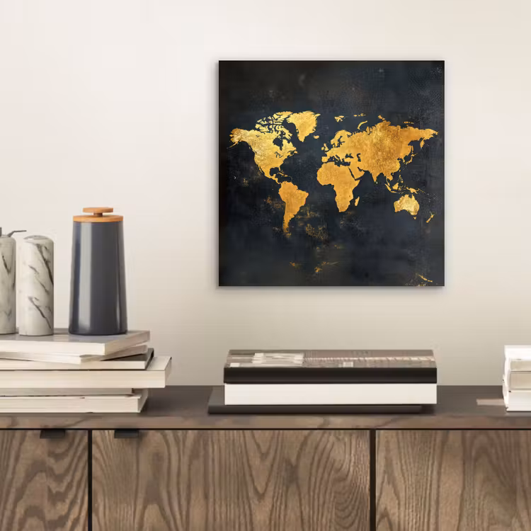 Wereldkaart - Ouderdom - Zwart aluminium wit klein -sfeer1