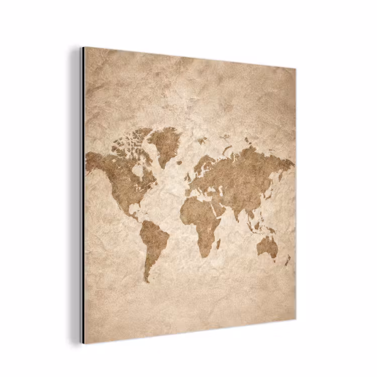Wereldkaart - Oud papier - Historisch aluminium wit klein -3d
