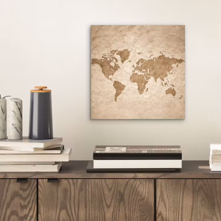 Wereldkaart - Oud papier - Historisch aluminium wit klein -sfeer1