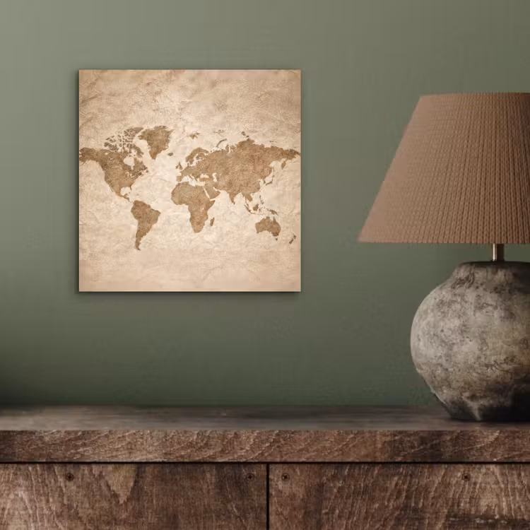 Wereldkaart - Oud papier - Historisch aluminium wit klein -sfeer2