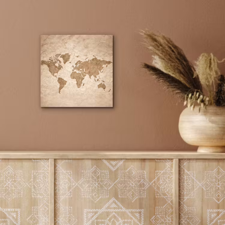 Wereldkaart - Oud papier - Historisch aluminium wit klein -sfeer4