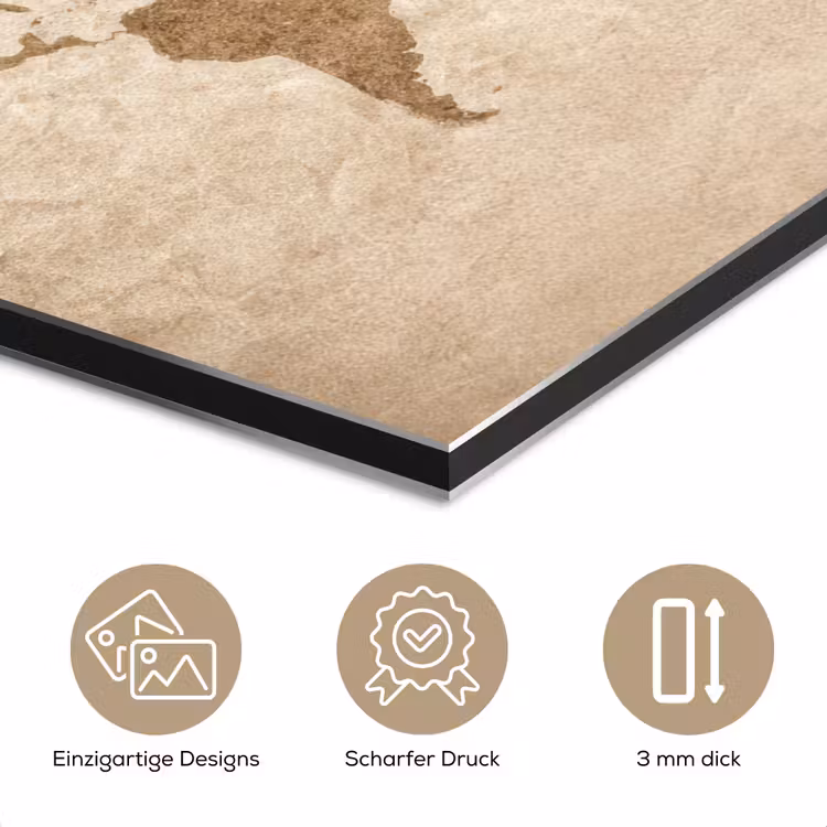 Wereldkaart - Oud papier - Historisch aluminium wit klein -closeup_DE