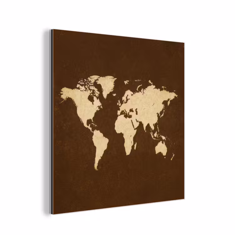 Wereldkaart - Antiek - Bruin aluminium wit klein -3d
