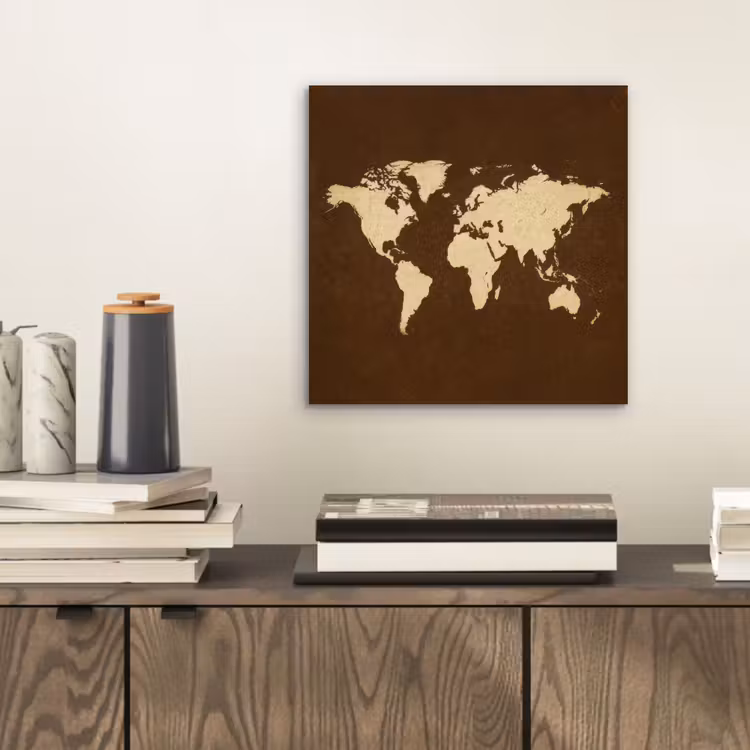 Wereldkaart - Antiek - Bruin aluminium wit klein -sfeer1