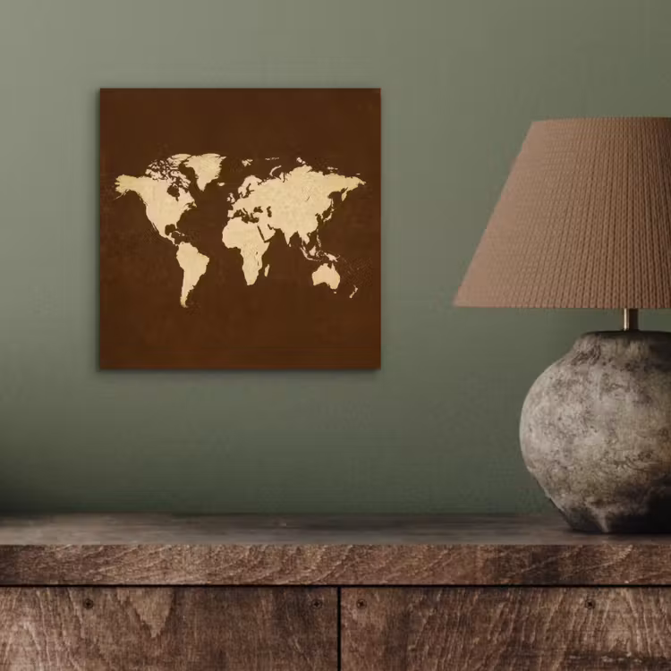 Wereldkaart - Antiek - Bruin aluminium wit klein -sfeer2