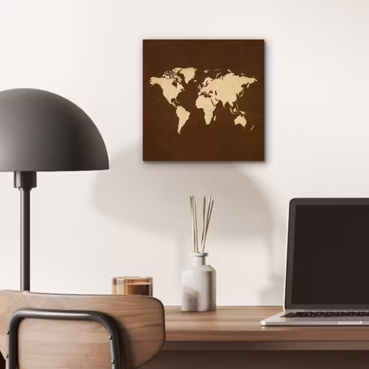 Wereldkaart - Antiek - Bruin aluminium wit klein -sfeer5