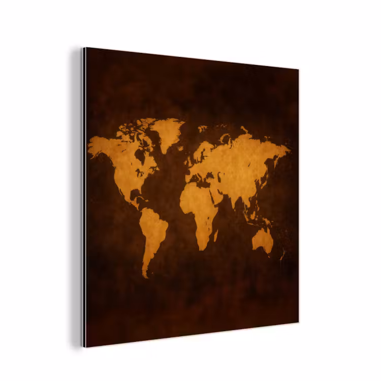 Wereldkaart - Antiek - Lederen stijl aluminium wit klein -3d