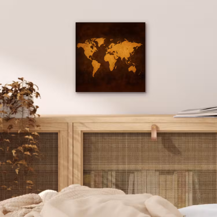 Wereldkaart - Antiek - Lederen stijl aluminium wit klein -sfeer3