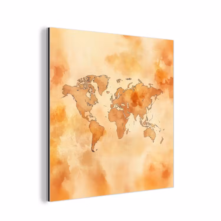 Wereldkaart - Aquarelstijl aluminium wit klein -3d