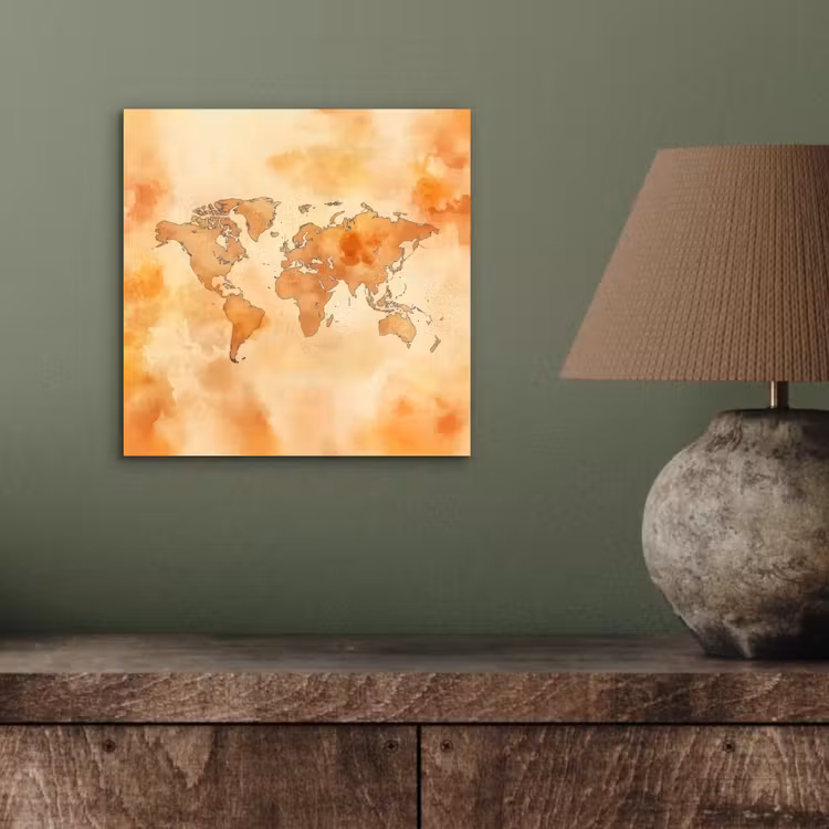 Wereldkaart - Aquarelstijl aluminium wit klein -sfeer2