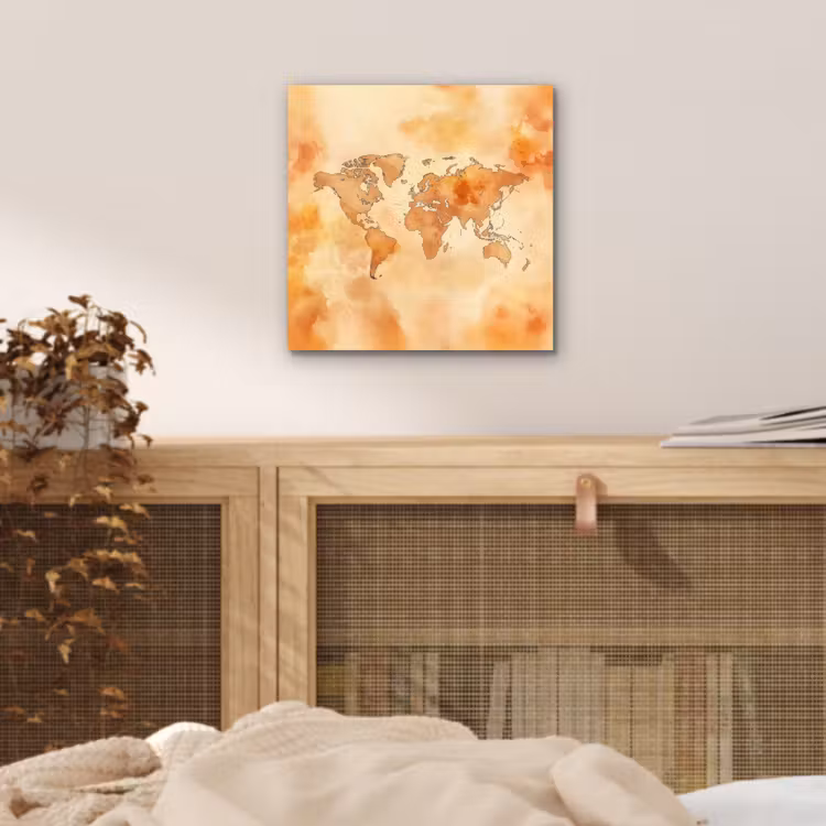 Wereldkaart - Aquarelstijl aluminium wit klein -sfeer3