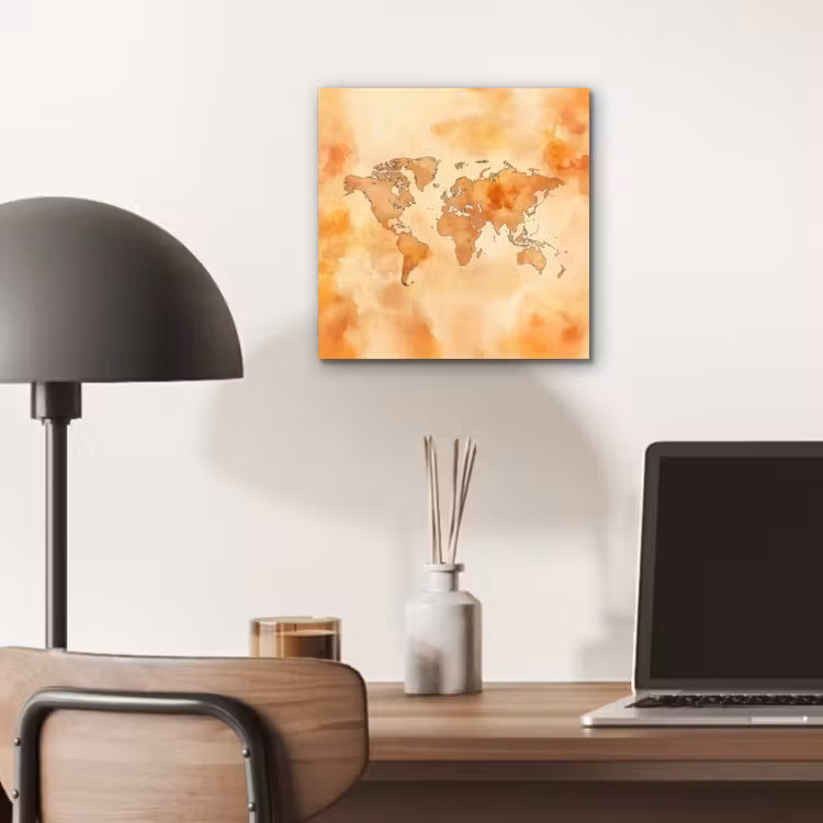 Wereldkaart - Aquarelstijl aluminium wit klein -sfeer5