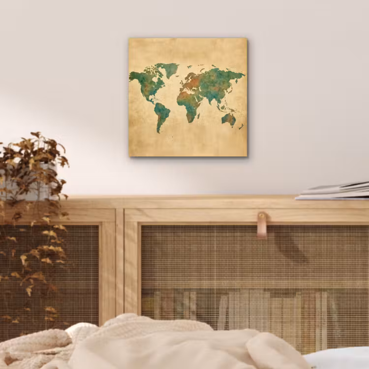 Wereldkaart - Aquarelstijl - Oud papier aluminium wit klein -sfeer3