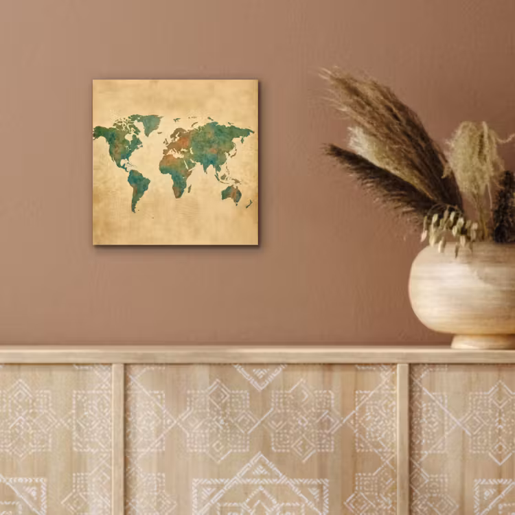 Wereldkaart - Aquarelstijl - Oud papier aluminium wit klein -sfeer4