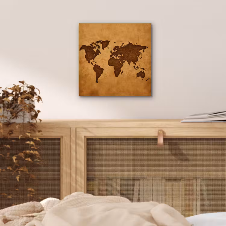 Wereldkaart - Uitgesneden perkament aluminium wit klein -sfeer3