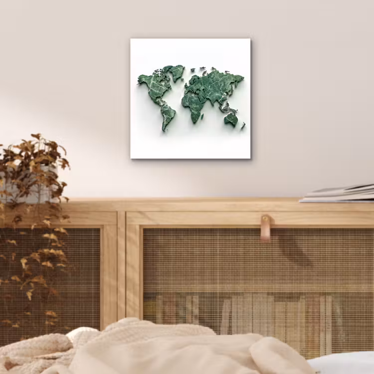 Wereldkaart - Bladeren - 3D aluminium wit klein -sfeer3