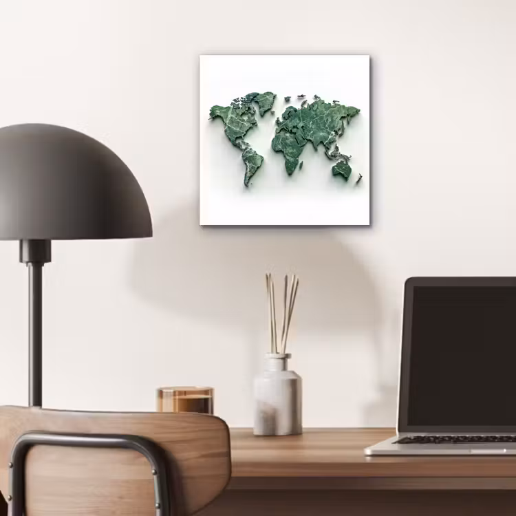 Wereldkaart - Bladeren - 3D aluminium wit klein -sfeer5