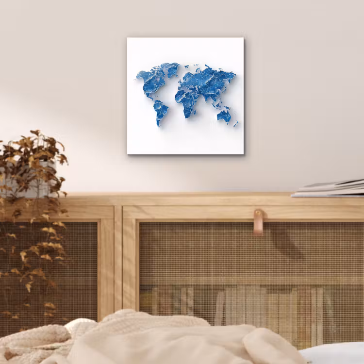 Wereldkaart - Blauwe stedenstructuur aluminium wit klein -sfeer3
