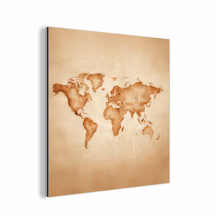 Wereldkaart - Bruin - Klassiek aluminium wit klein -3d