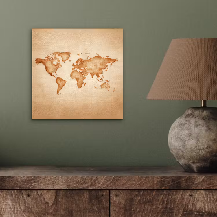 Wereldkaart - Bruin - Klassiek aluminium wit klein -sfeer2