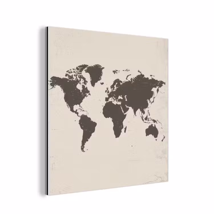 Wereldkaart - Stempelstijl - Ruw aluminium wit klein -3d