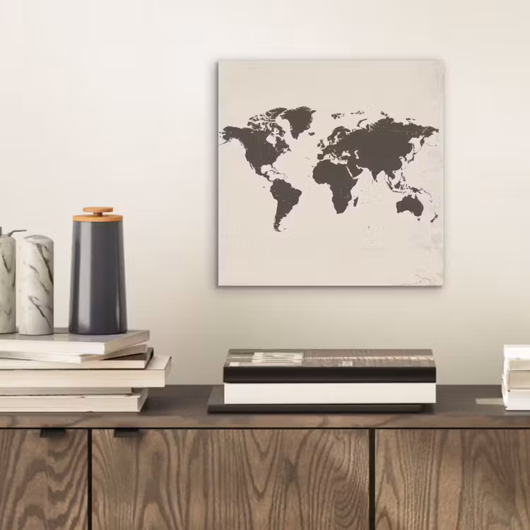Wereldkaart - Stempelstijl - Ruw aluminium wit klein -sfeer1