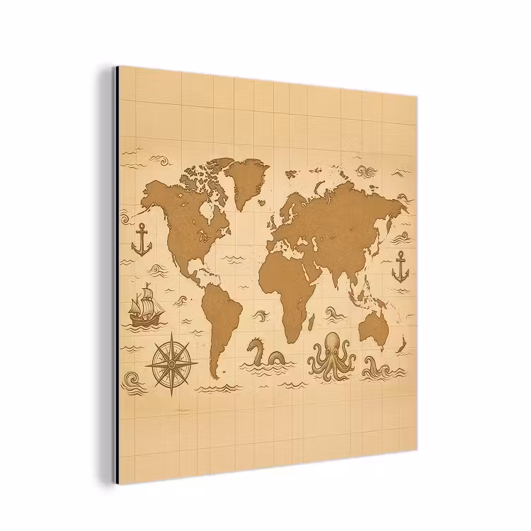 Wereldkaart - Decoratief - - Avontuurlijk aluminium wit klein -3d