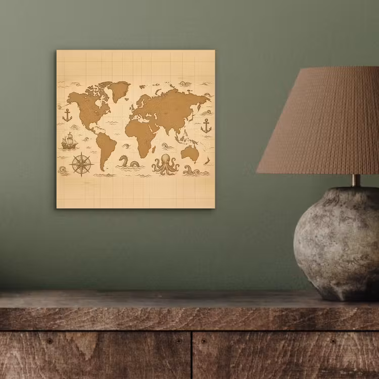 Wereldkaart - Decoratief - - Avontuurlijk aluminium wit klein -sfeer2