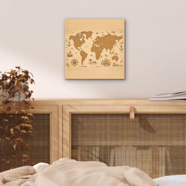 Wereldkaart - Decoratief - - Avontuurlijk aluminium wit klein -sfeer3